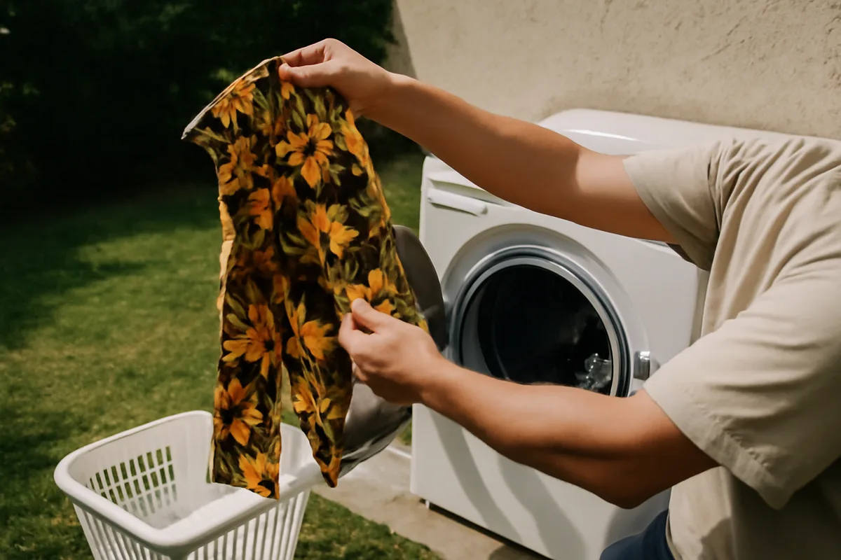 Entretien et matériaux : préserver les couleurs et la forme — Les imprimés sont sensibles aux lavages agressifs et au soleil. Pour maintenir l’éclat, préférez un lavage doux à basse température et retournez le pantalon avant la machine. Évitez le sèche-linge