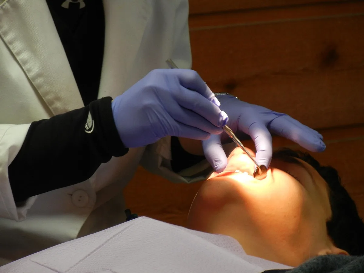 Appareil dentaire avec brackets et fils autour des dents