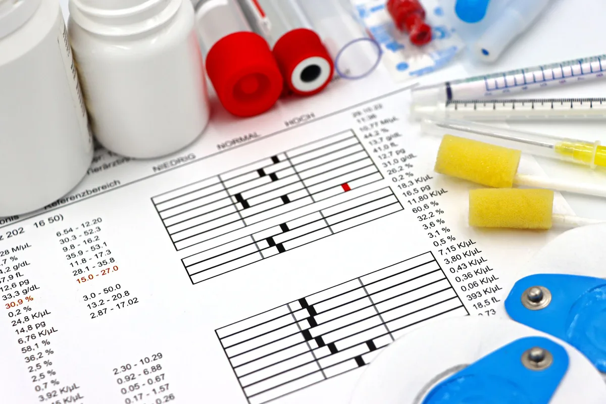 Résultats d'analyse sanguine affichant les paramètres d'érythrocytes et d'hématocrite