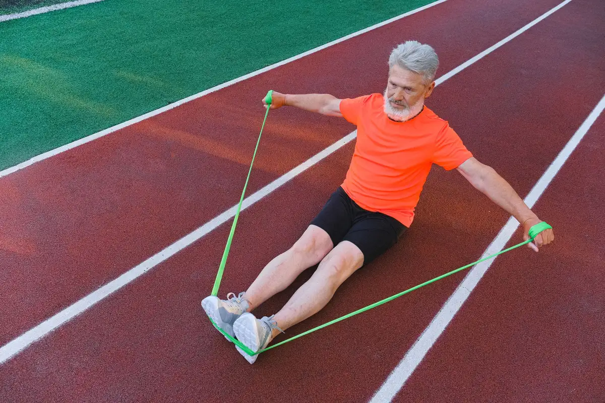 Personne âgée effectuant des flexions de bras ou un test de force musculaire.