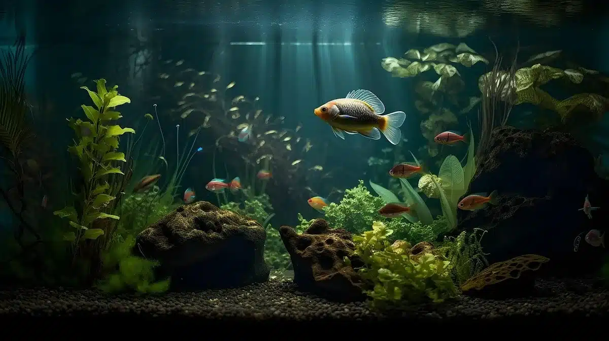 Un aquarium avec des poissons offrant une stimulation visuelle apaisante