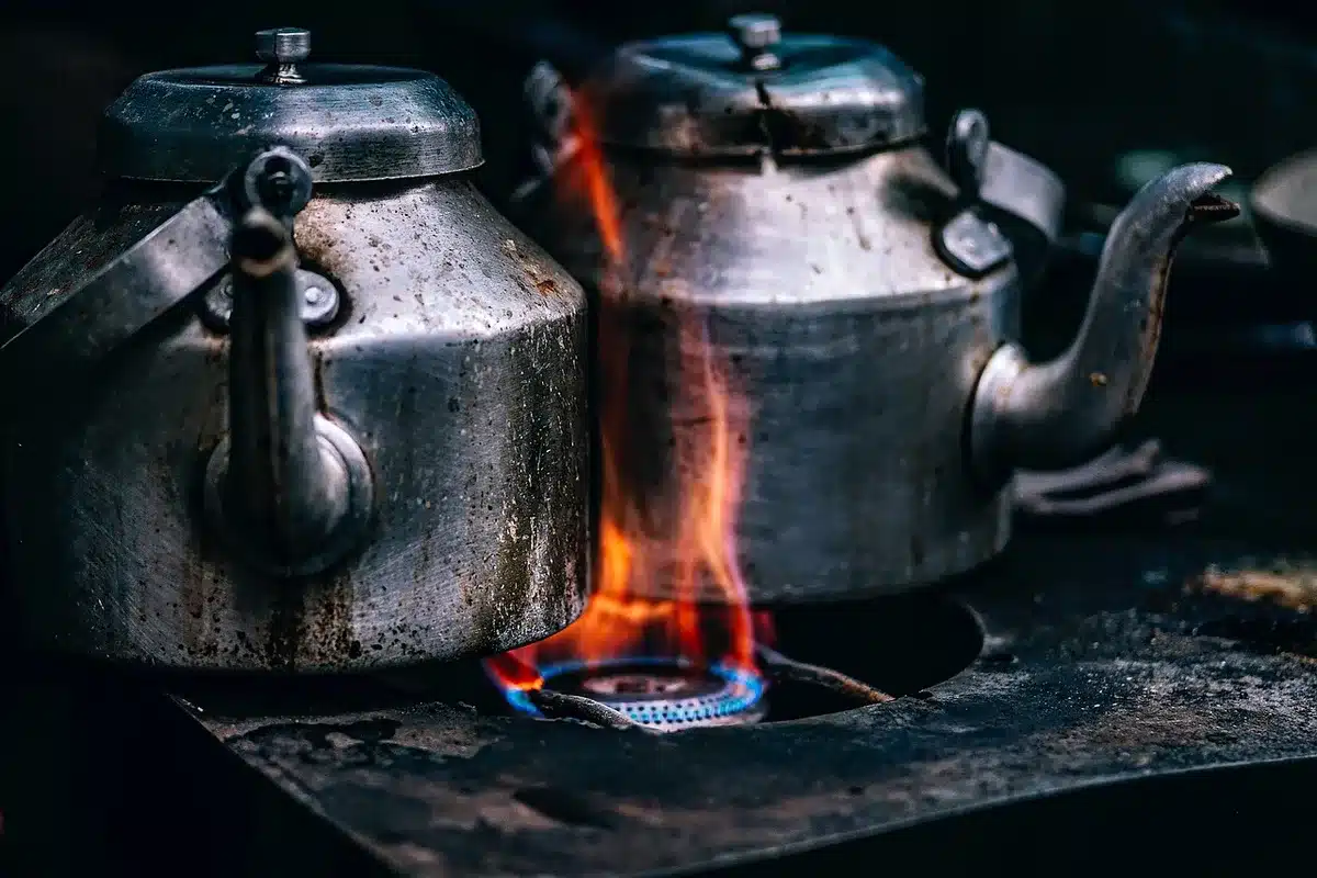 Poêle de champignons cuisant à feu moyen dans une cuisine bien éclairée