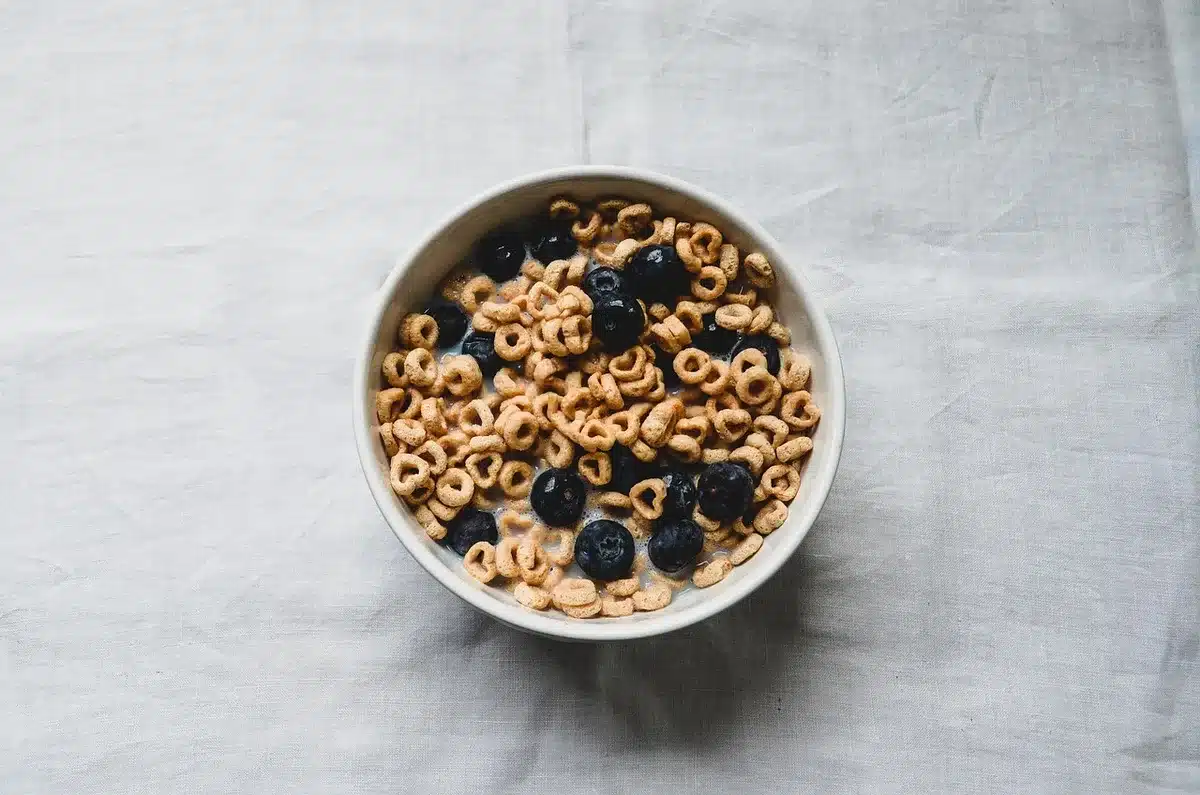 Repas léger et sain préparé avant un déplacement, avec fruits et aliments peu gras.